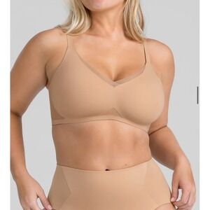 Honeylove Womens Crossover Wireless Bra Size Large 38B/C Sand Ethical Stretch